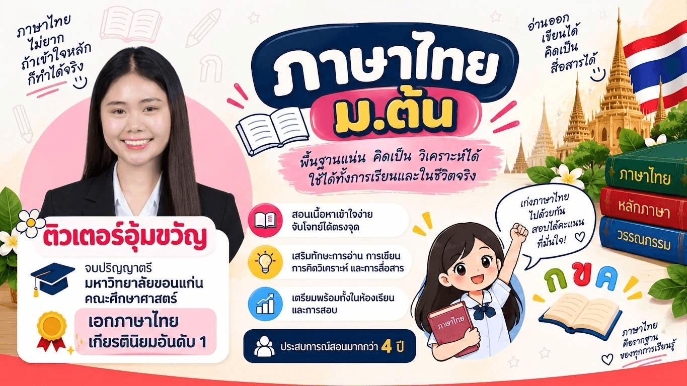 ติวเตรียมสอบหลักภาษาไทย ม.1 (เนื้อหา+ตะลุยโจทย์)