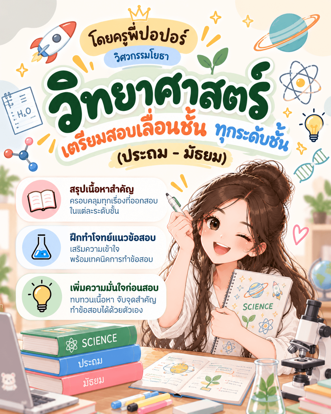 ติวสอบเลื่อนชั้นวิทยาศาสตร์ ทุกระดับชั้น (ประถม-มัธยม)