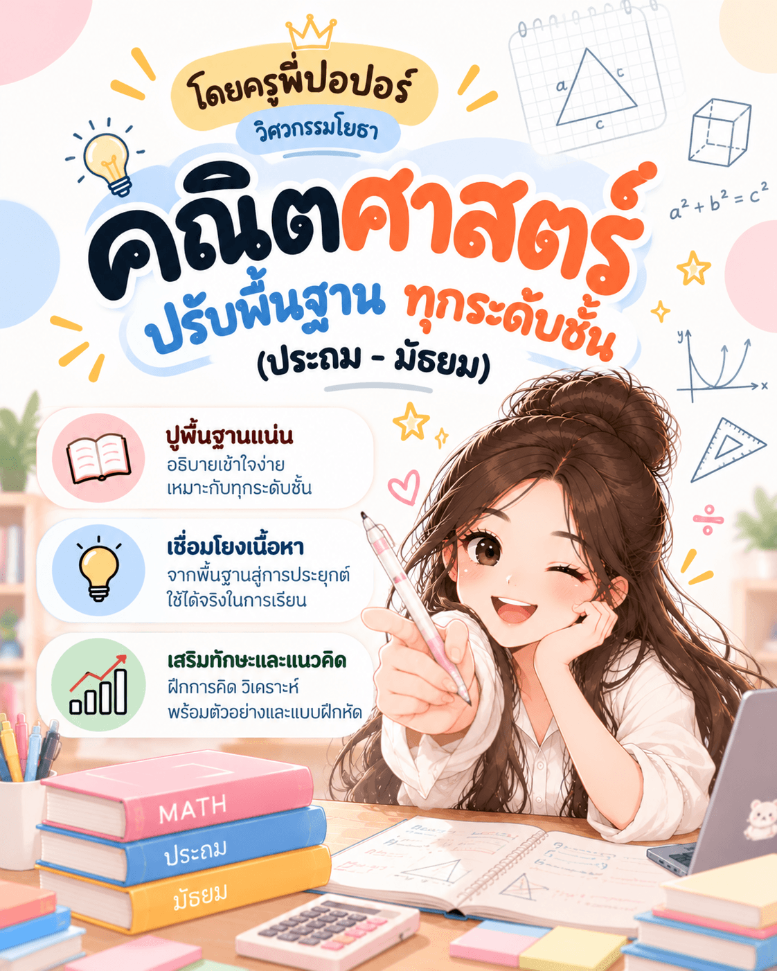 ปรับพื้นฐานคณิตศาสตร์ ทุกระดับชั้น (ประถม-มัธยม)