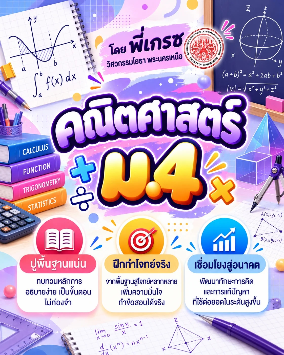 คณิตศาสตร์ ม.4 โดยพี่เกรซวิศวะโยธา